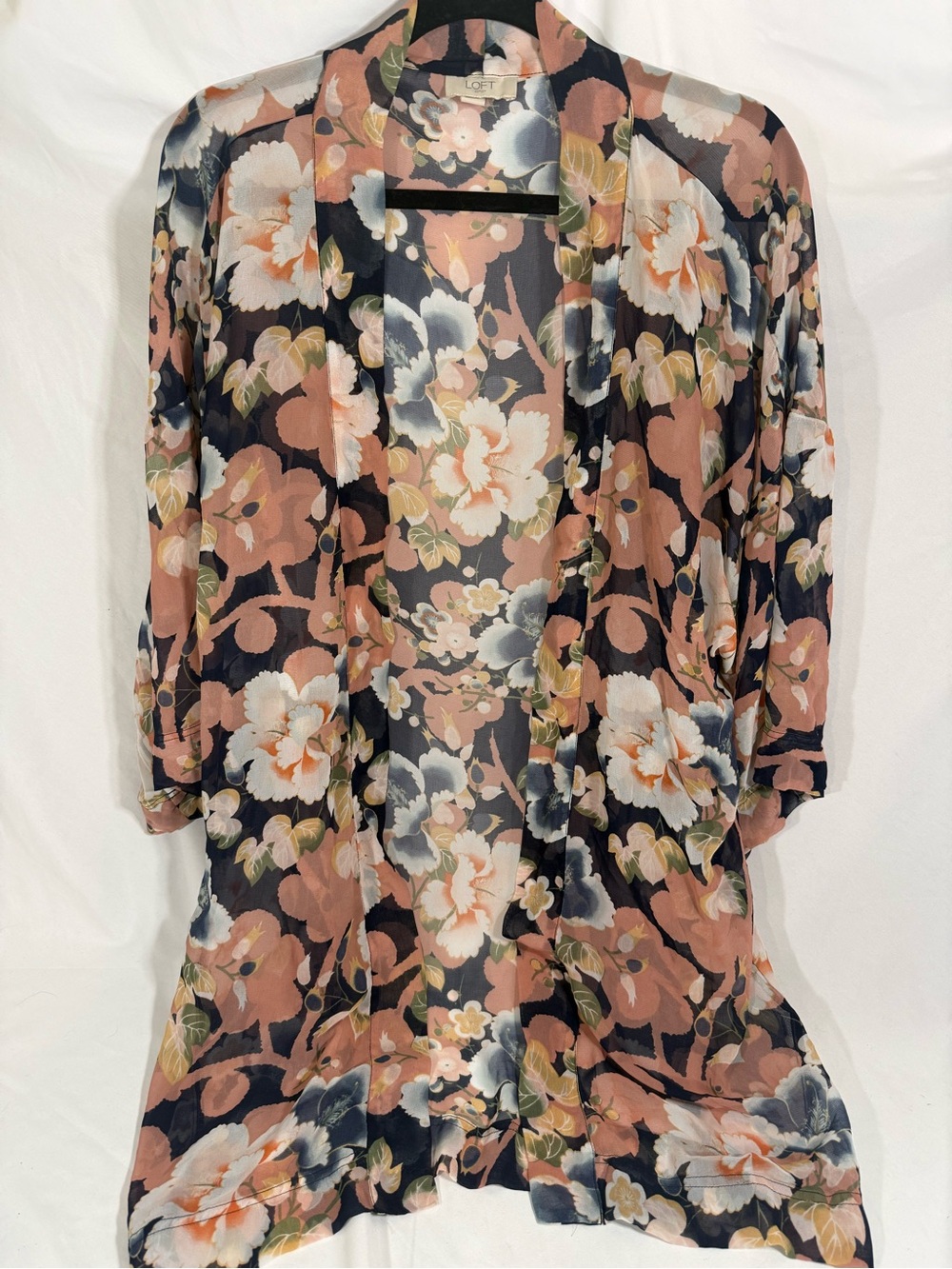 LOFT Floral Sheer Open Kimono - Blush, Navy & Cream